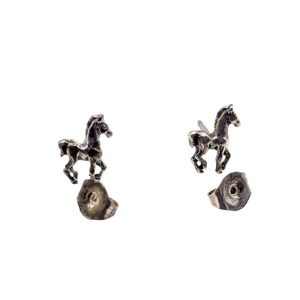 STERLING SILVER Horse Earrings Equestrian Prancing Horse Studs Pair Jewelry
